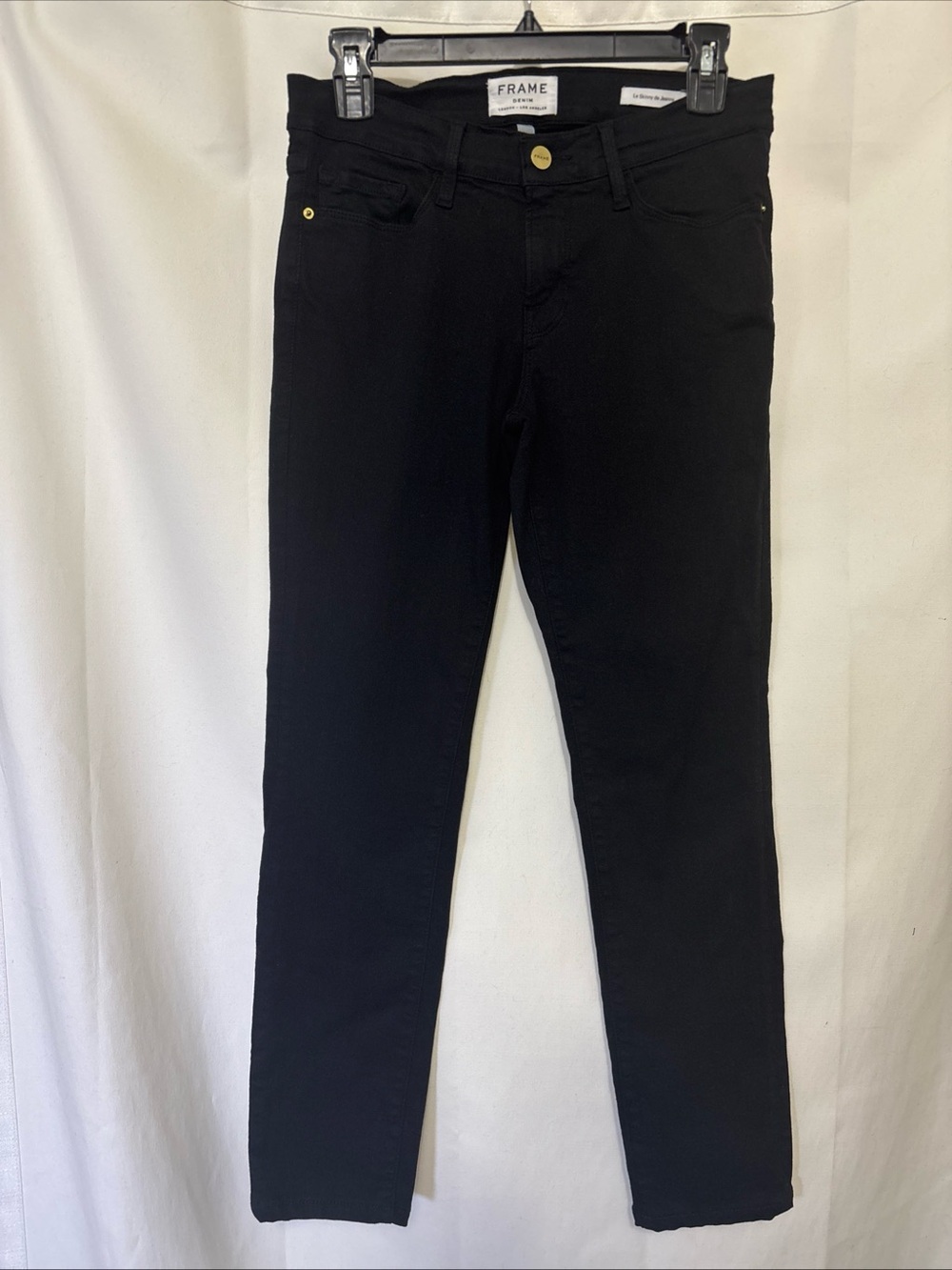 Frame Denim Le Skinny de Jeanne in Black with Gold Hardware. Size 28. GUC.